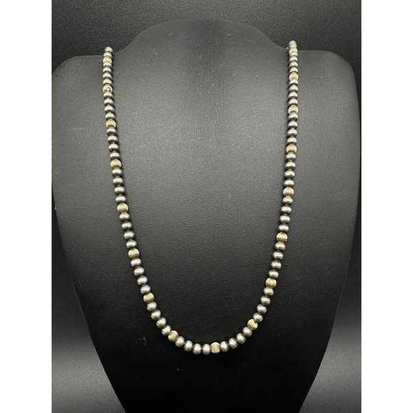 Signed Dobbs Sterling Silver & 14K Bead  Necklace 18” [9 grams] - Picture 2 of 8